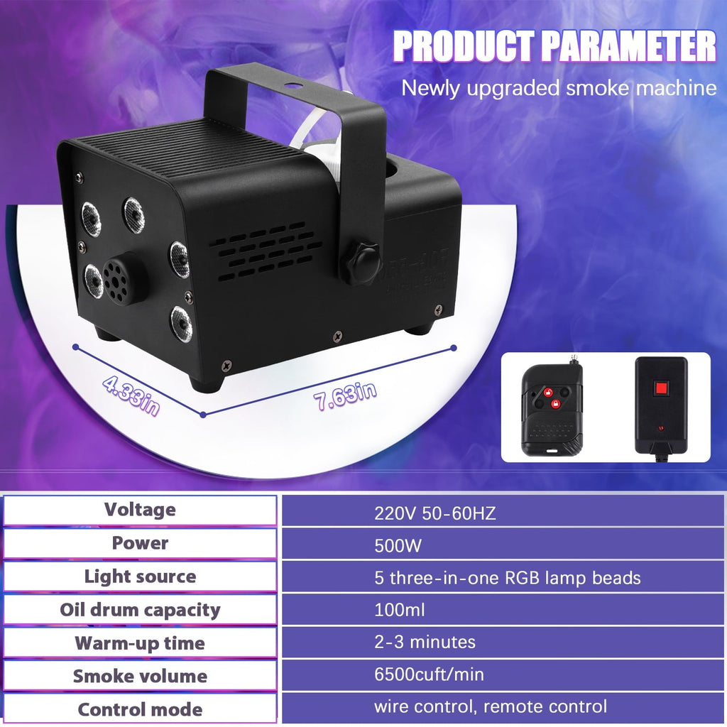 Wondnuga Halloween Fog Machine Smoke Machine 550W 3-in-one RGB Light Beads Smoke Machine Remote Control for Halloween Pa