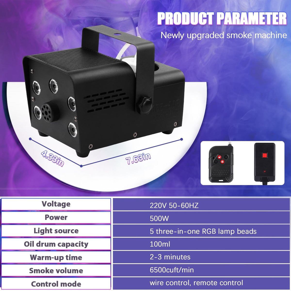 Wondnuga Halloween Fog Machine Smoke Machine 550W 3-in-one RGB Light Beads Smoke Machine Remote Control for Halloween Pa