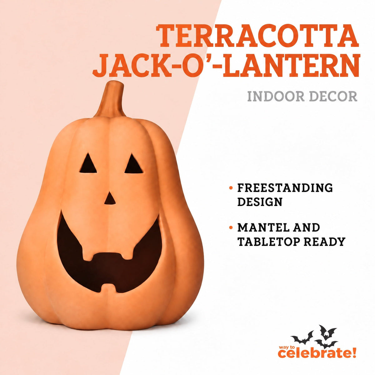Jack-o'-Lantern Decoration, Terracotta, 13.5", Halloween by Way To Celebrate