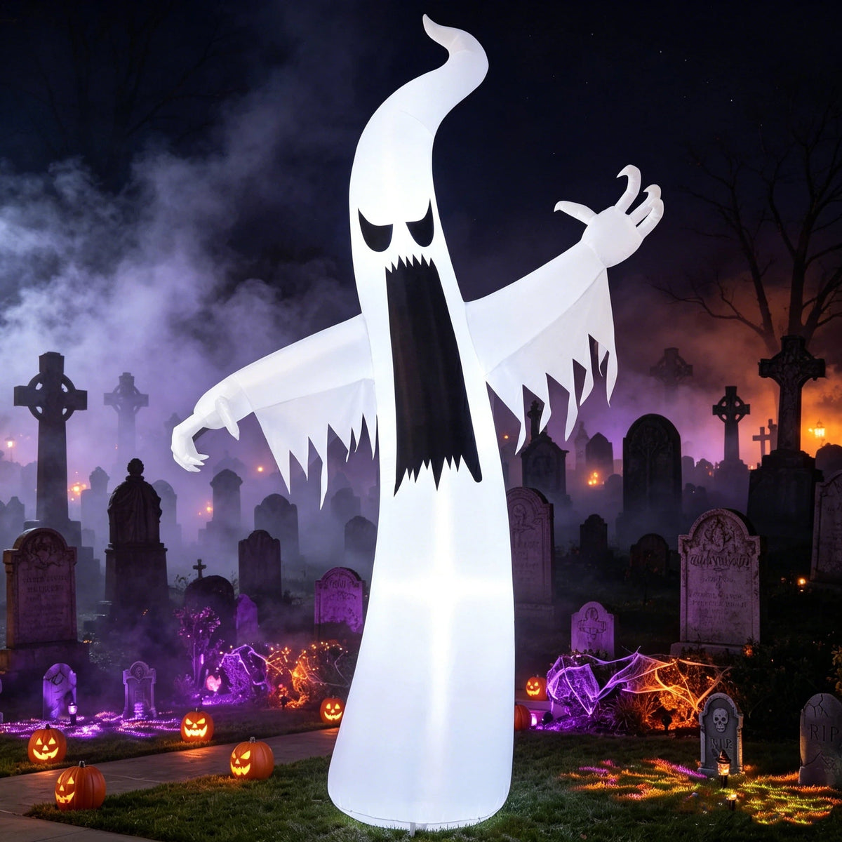 Joyfy 12ft Halloween Ghost Inflatable, Giant Ghosts inflatables with Build-in LEDs Outdoor Decorations, Blow Ups Hallowe