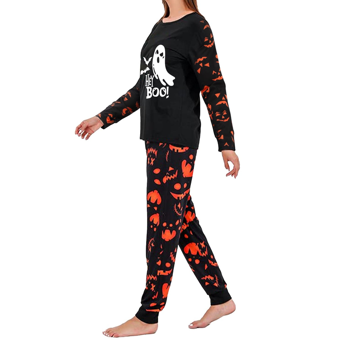 DAKIMOE Halloween Pajamas Family Matching Glow In The Dark Halloween Print Long Sleeve PJs Set Outfits 2 Pieces Cotton L