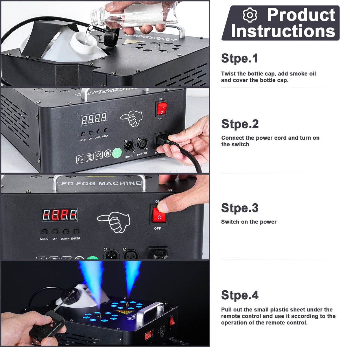 Smoke Machine Fog Machine 2000W Double-tube Adjustable DMX512 RGB 3-in-1 Led Stage Smoke Machines for Party/ Wedding/ St