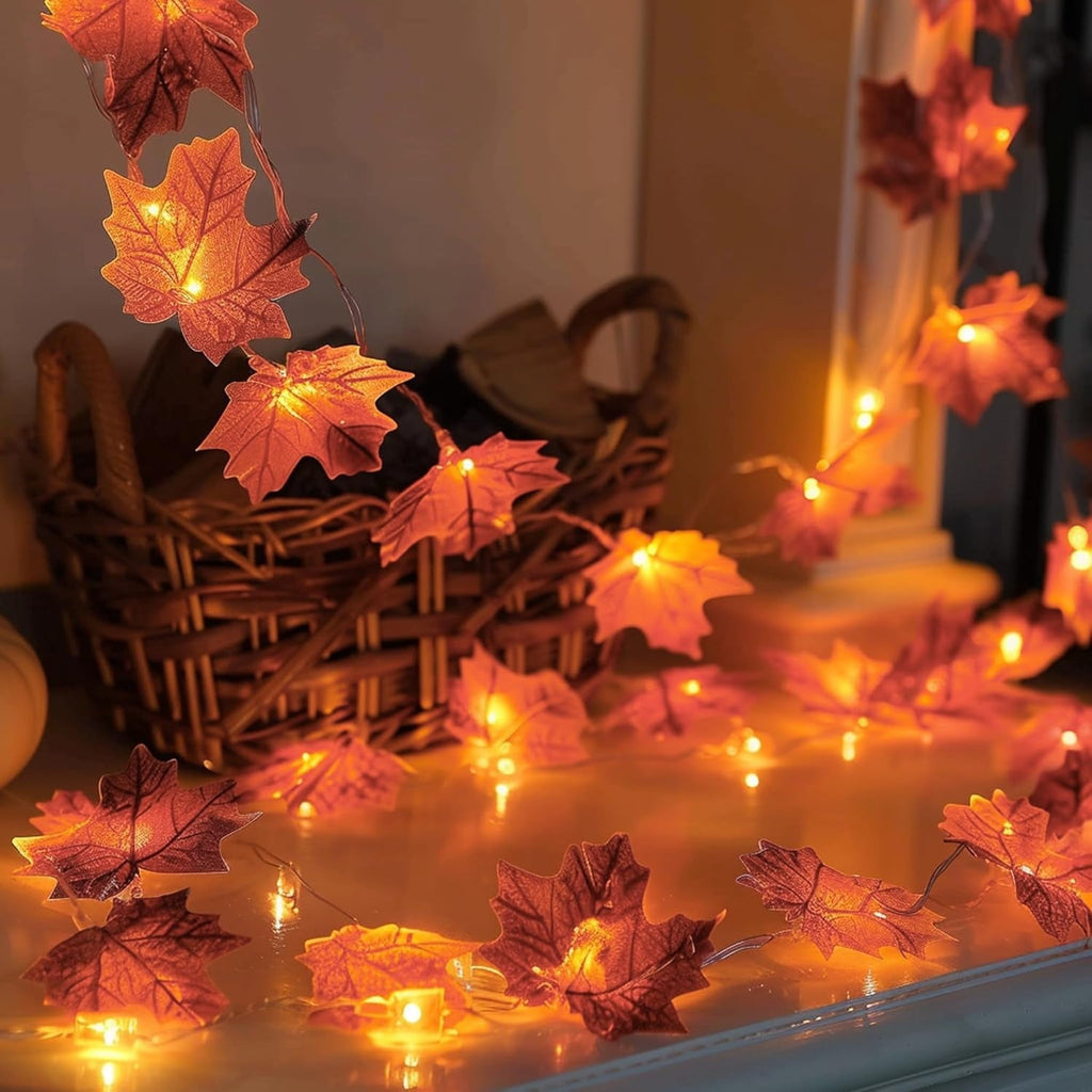 AGCAN 3 Pack Maple Leaf String Light, Total 60 LED 30Ft Artificial Fall Decor Leaf Light USB Operated Centerpiece Table