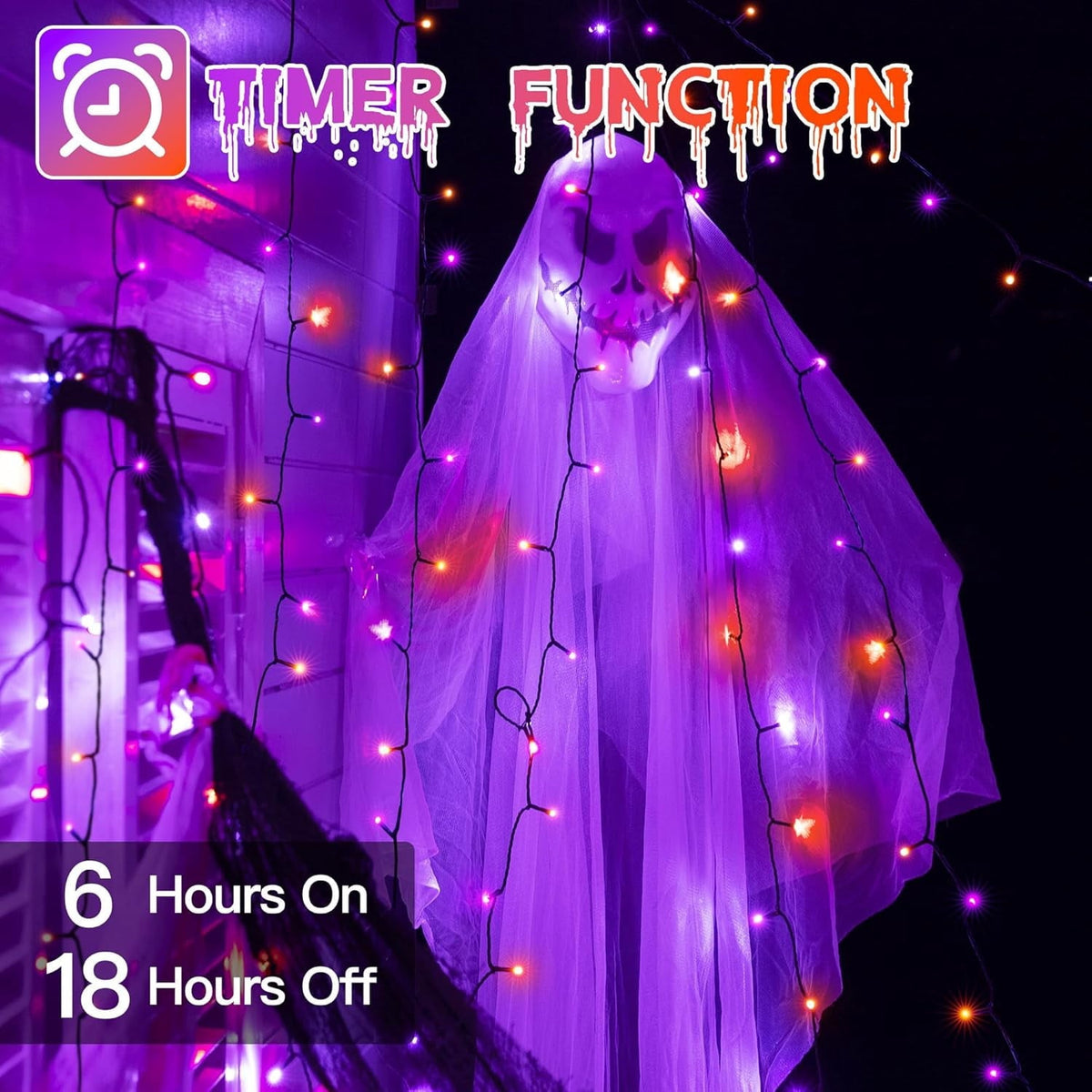66FT 200 LED Halloween Lights, Halloween Lights Outdoor with 8 Lighting Modes, Waterproof Halloween String Lights for Ch