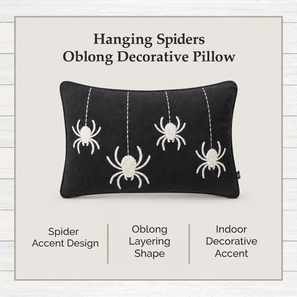 My Texas House Halloween Hanging Spiders Oblong Decorative Pillow, Black and Ivory, 14" x 20"