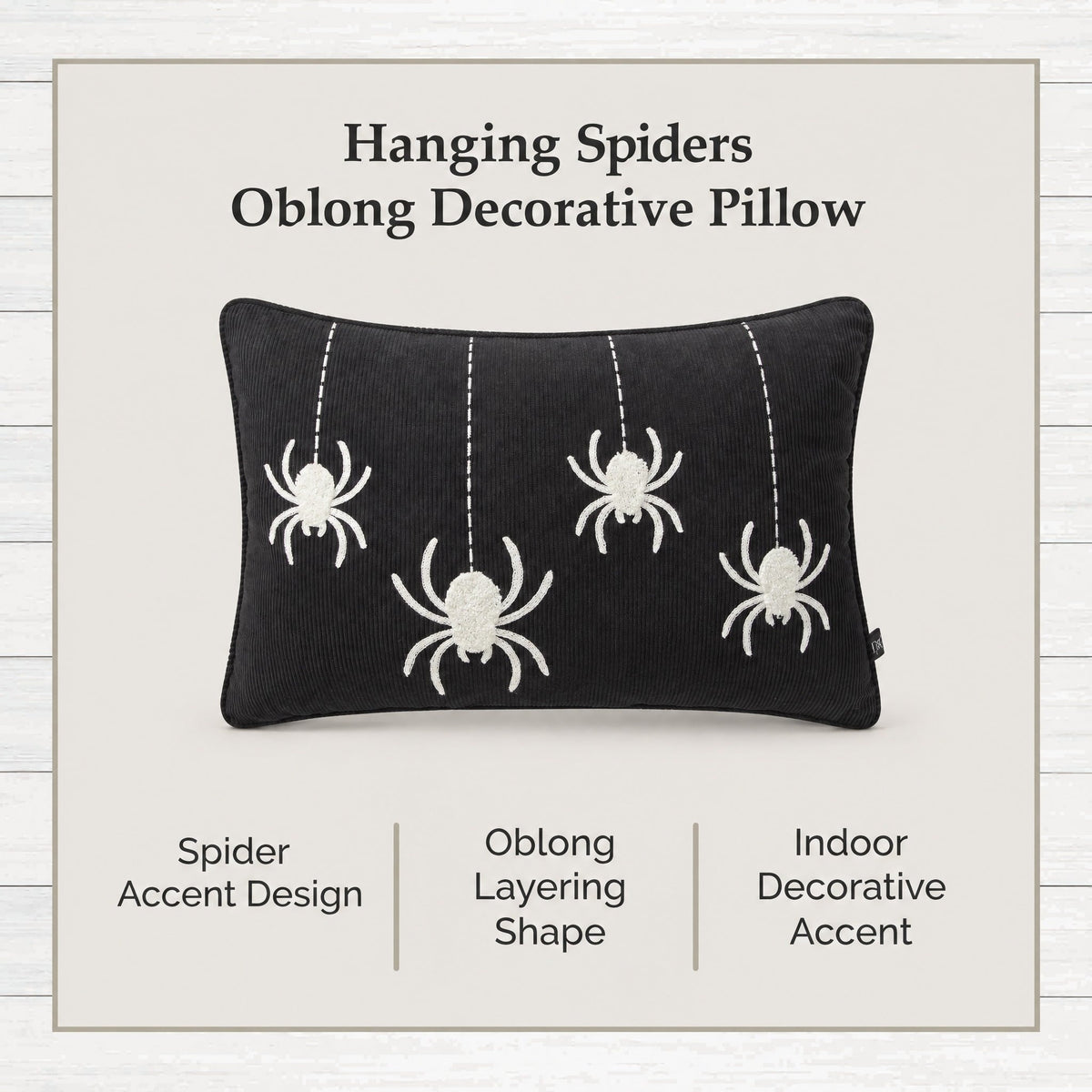 My Texas House Halloween Hanging Spiders Oblong Decorative Pillow, Black and Ivory, 14" x 20"