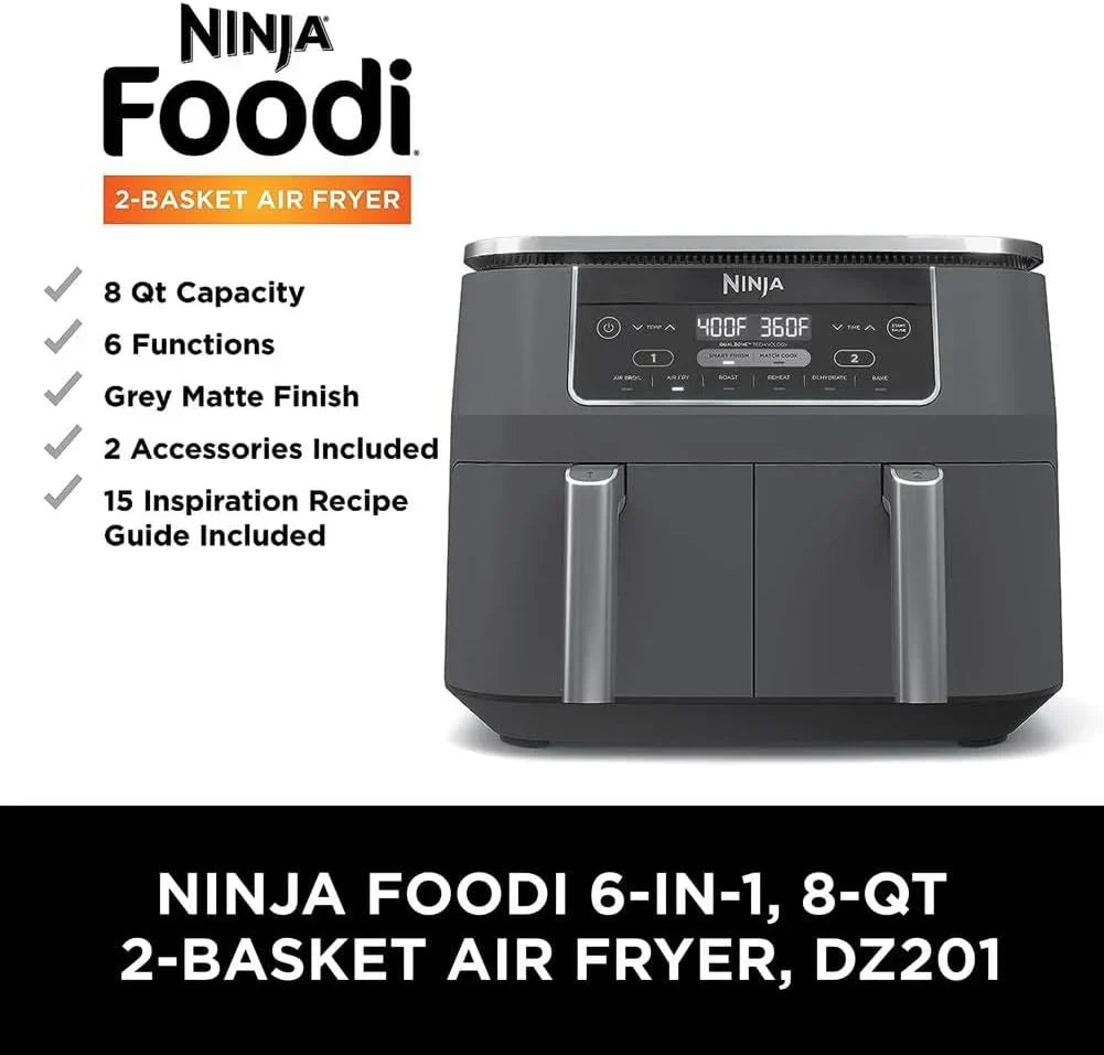 Ninja Foodi 10 QT 6-in-1 DualZone Smart XL Air Fryer, 2 Independent 5 QT Baskets, Grey - DZ550