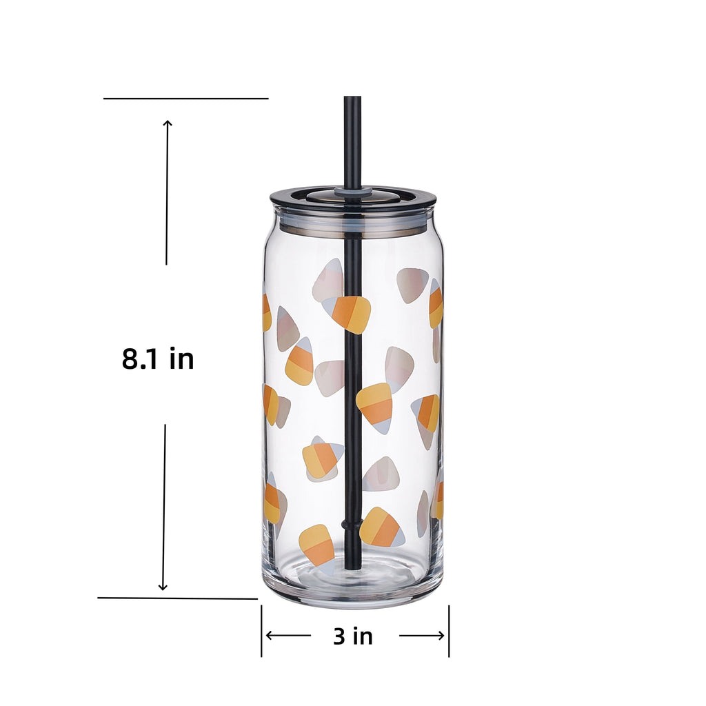 Way to Celebrate Halloween Candy Corn Glass Can Sipper Tumblers, 20 oz, 2-Pack