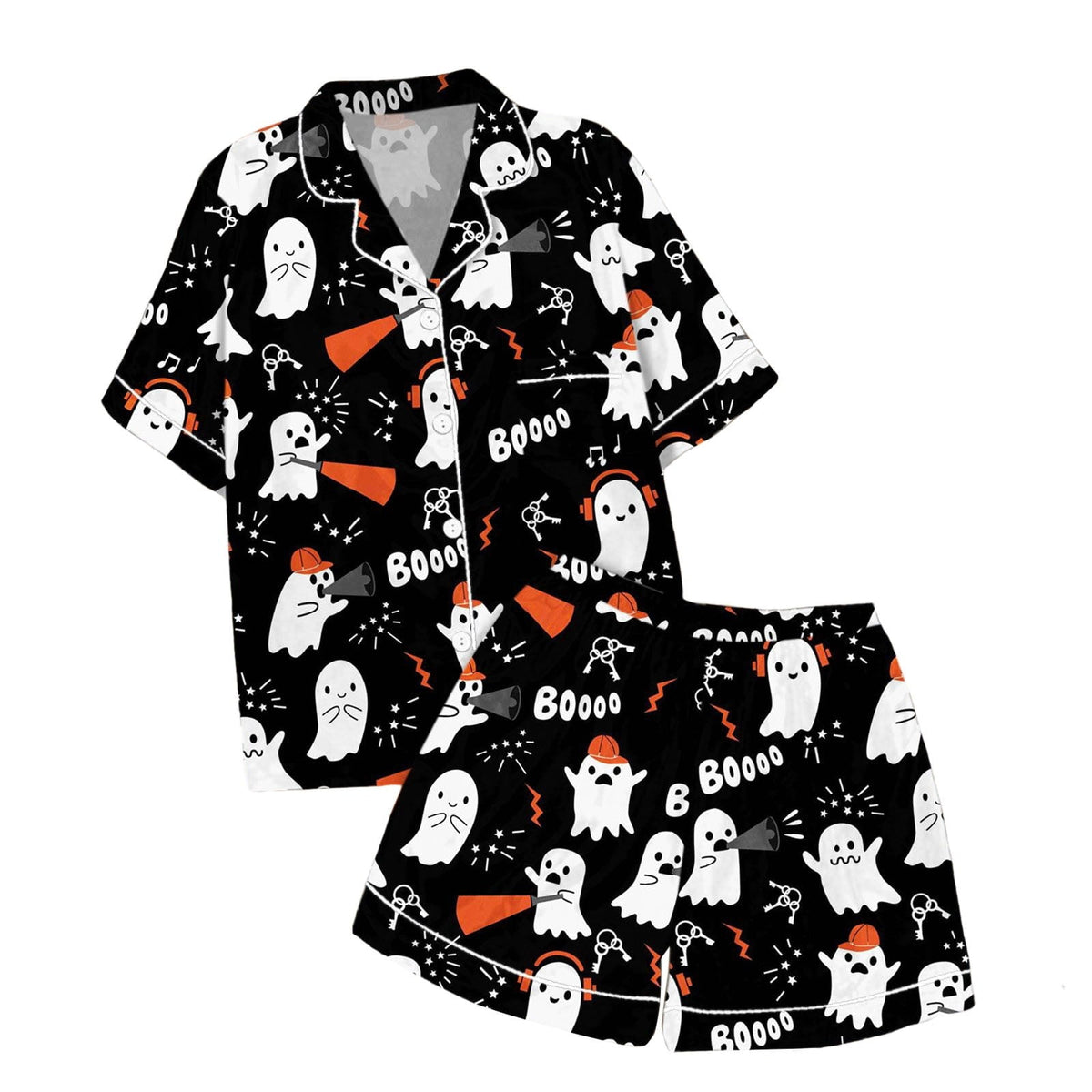 ChenYiFH Halloween Pajama Sets For Women 2 Piece Pumpkin Print Shirts And Pajamas Shorts Button Down Short Sleeve Sleepw
