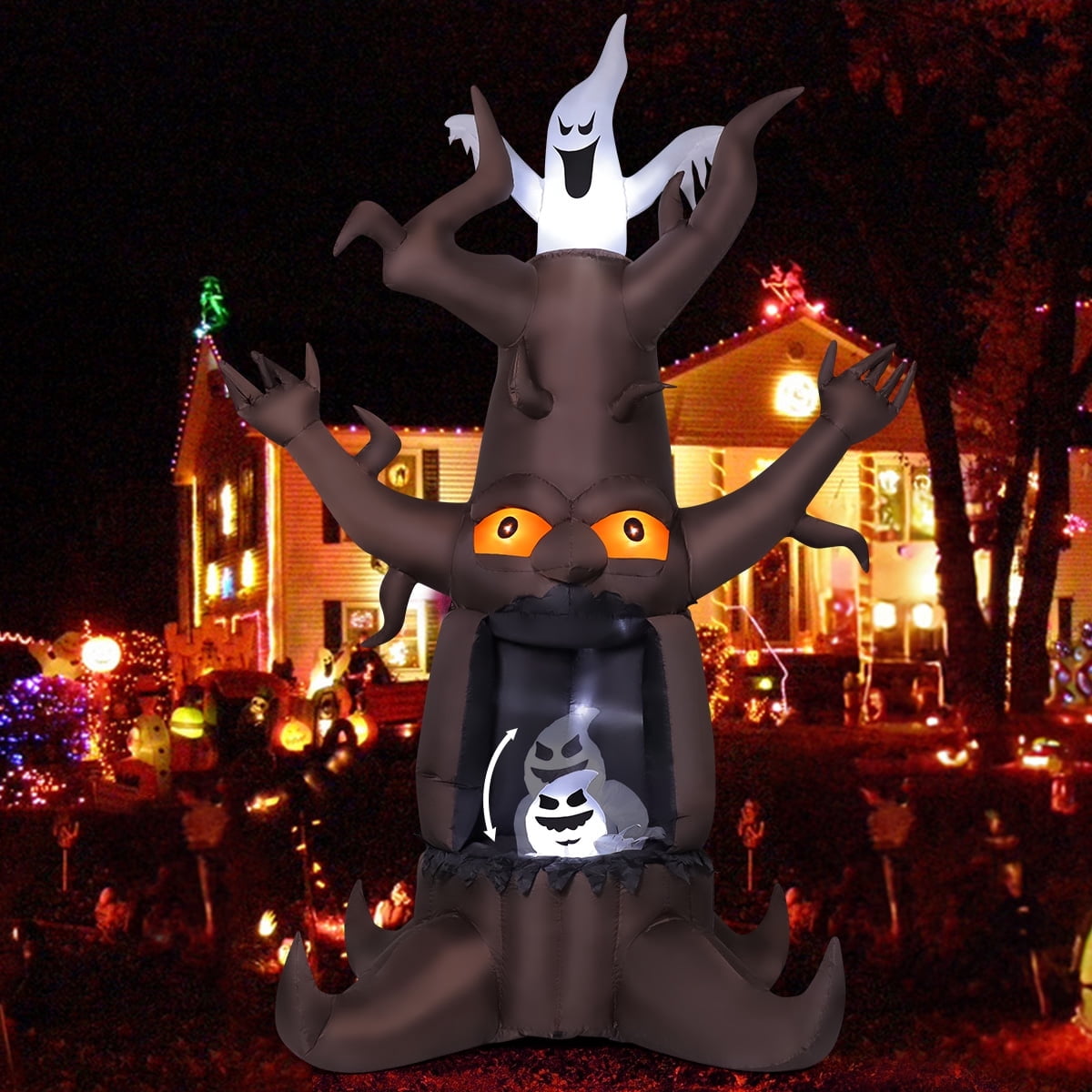 GOOSH Halloween Inflatables 9 FT Animated Halloween Tree Inflatables with Built-in LED lights, Scary Spooky Tree Inflata