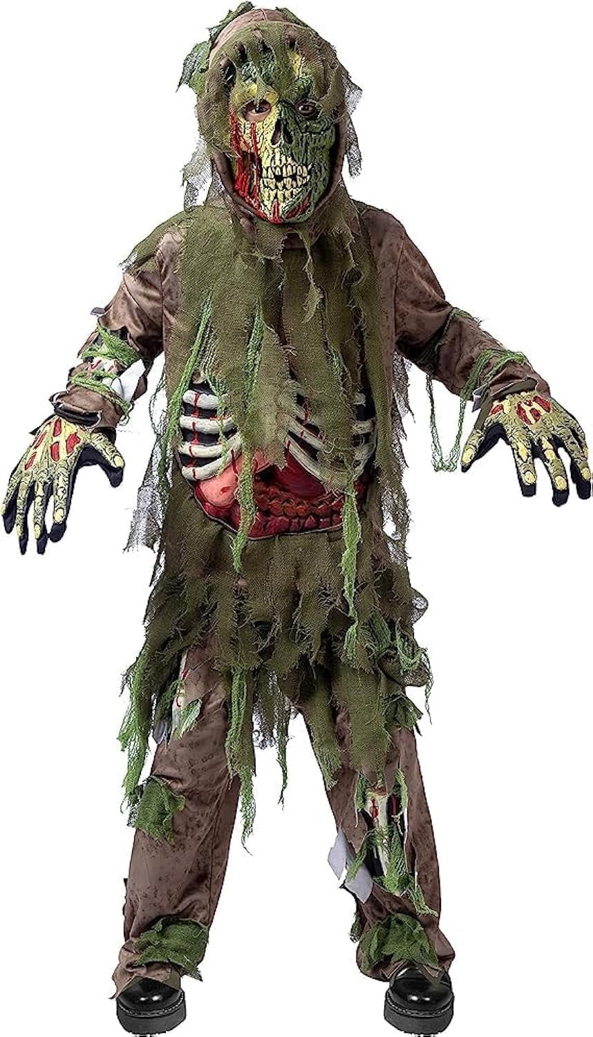 Joyfy Halloween Swamp Skeleton Living Dead Zombie Costume for Boys, Scary Zombie Costume for Kids Halloween Monster Them