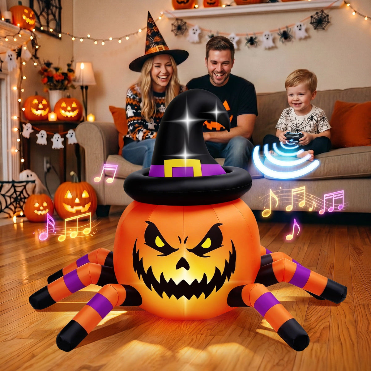 Firstness 2.4GHz Remote Control Car Halloween Inflatable Pumpkin Spider Blow ups Rc Car 360° Rotation, 3 Music and LED L