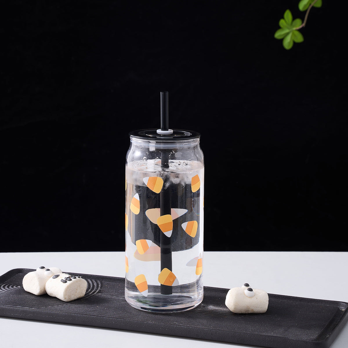 Way to Celebrate Halloween Candy Corn Glass Can Sipper Tumblers, 20 oz, 2-Pack