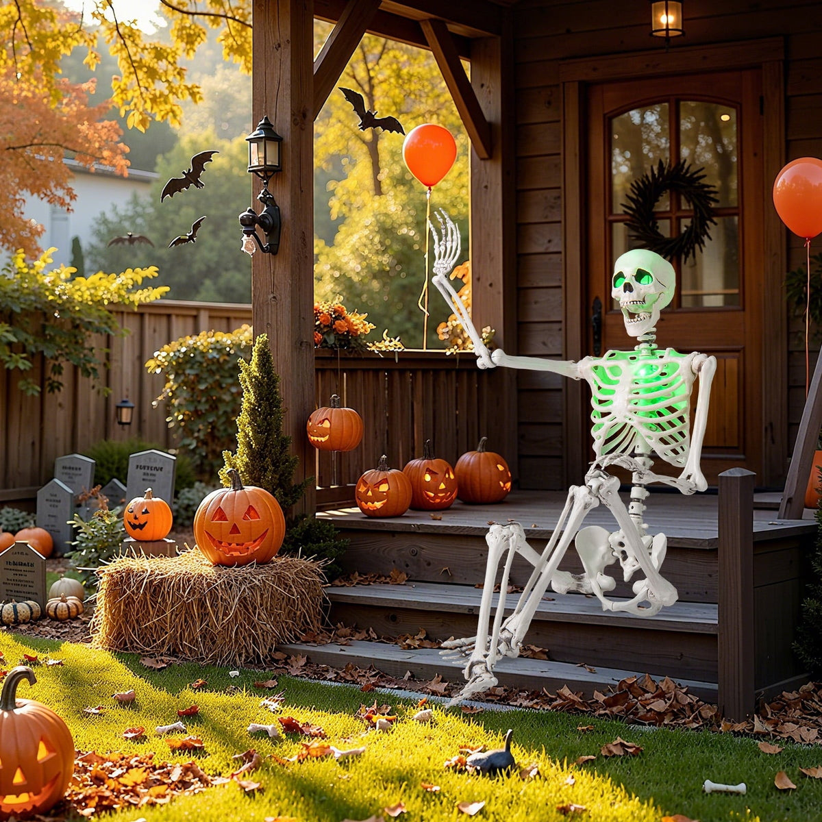 Costway 5.5 FT Poseable Halloween Skeleton Life-Size Decoration with Movable Joints Pink