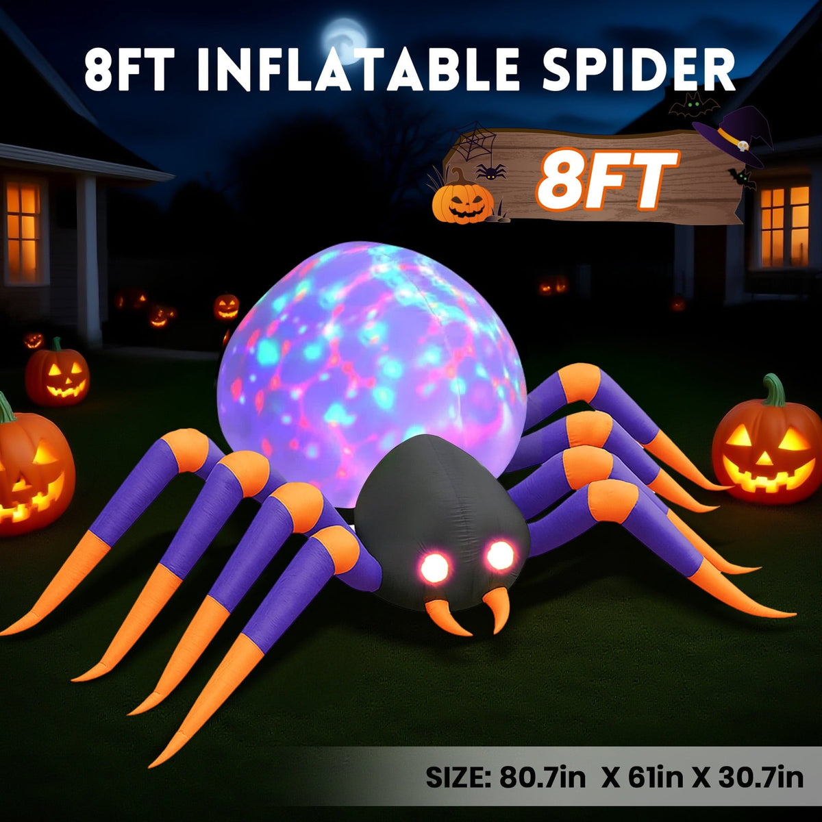 GVDV 8 FT Halloween Spider Inflatables Outdoor Decorations, Blow Up Yard Decoration with Built-in LED Lights for Holiday