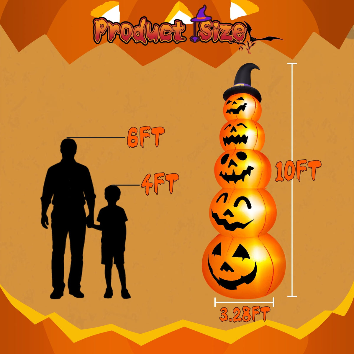 Yexmas 10ft Halloween Inflatable Pumpkins Outdoor Decor with Black Cat Tombstone and Spectre, Built-in LED Lights, for H