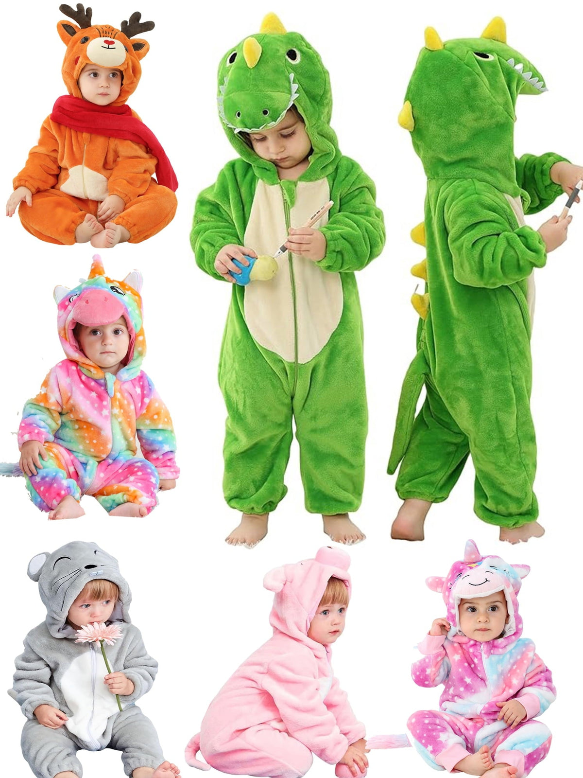 WIBACKER Infant Toddler Dinosaur Animal Fancy Dress Costume Baby Winter Flannel Hooded Romper Christmas Halloween Cospla