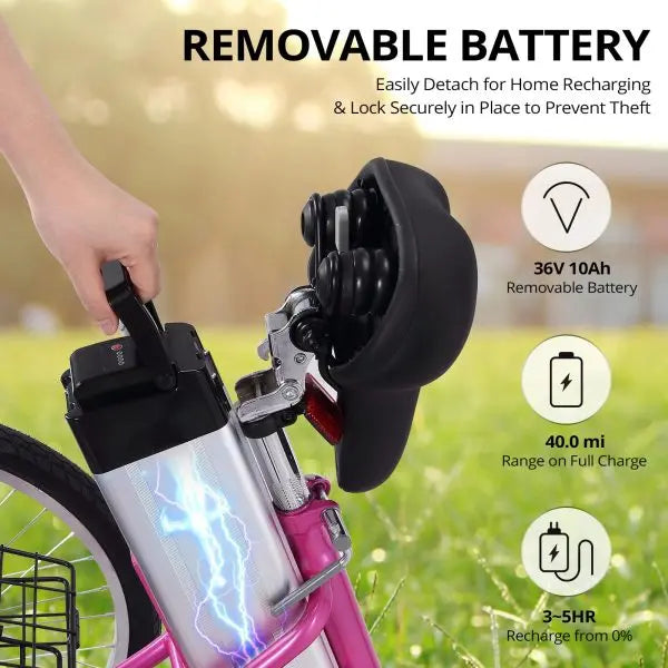 Adult Electric Tricycle - 7-Speed Folding E-Trike, 24in Wheels, 36V 10Ah Removable Battery, 250W Motor, 330-Lb Load Capa