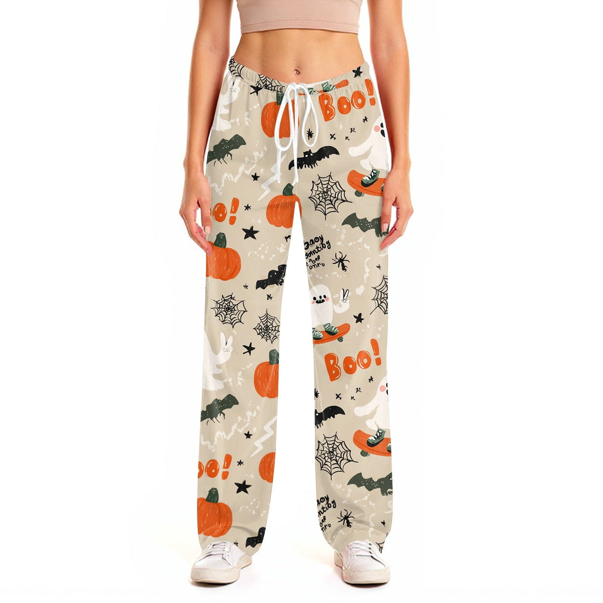 Fabrcox Halloween Womans Pajama Pants Ghost Pumpkin Candy Sleep Pants Women Fall Winter Festival Soft Lounge Pants for W