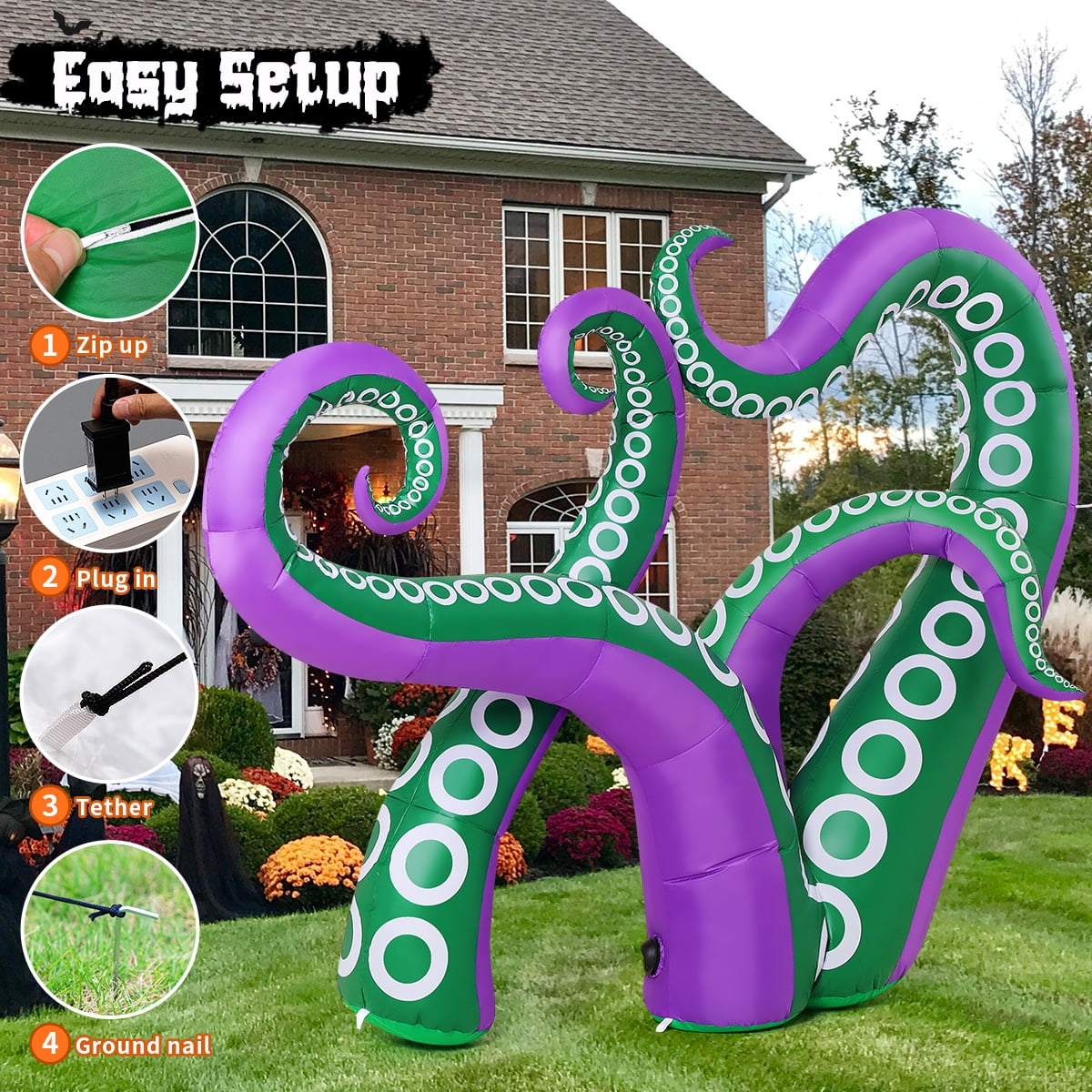 GOOSH Halloween Inflatables 7.2 FT Octopus Tentacles Inflatable with Built-in LEDs, Halloween Inflatable Octopus Blow Up