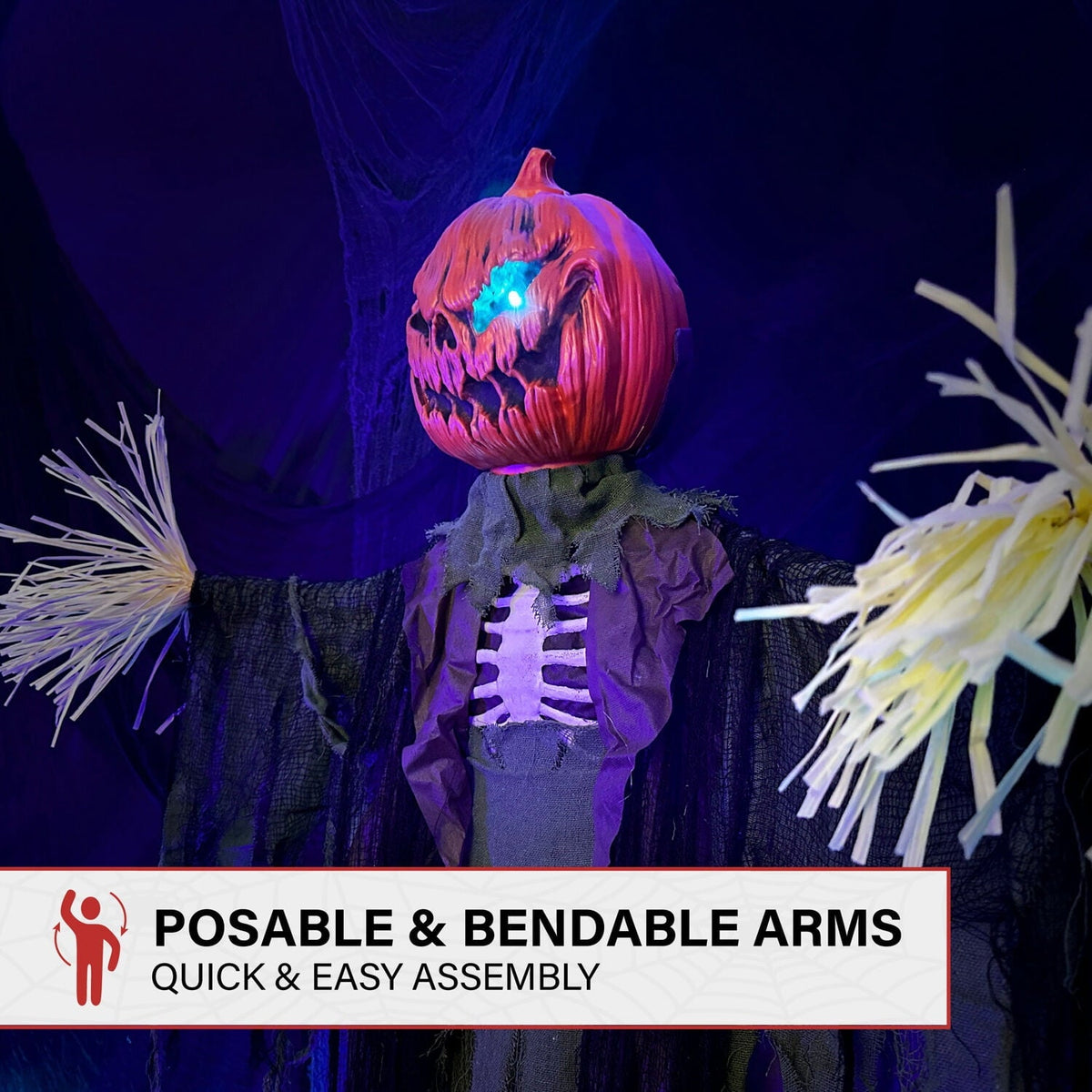 Haunted Hill Farm Life-Size Poseable 6.7-Ft. Pumpkin Scarecrow with Lights and Sound, Indoor or Covered Outdoor Hallowee