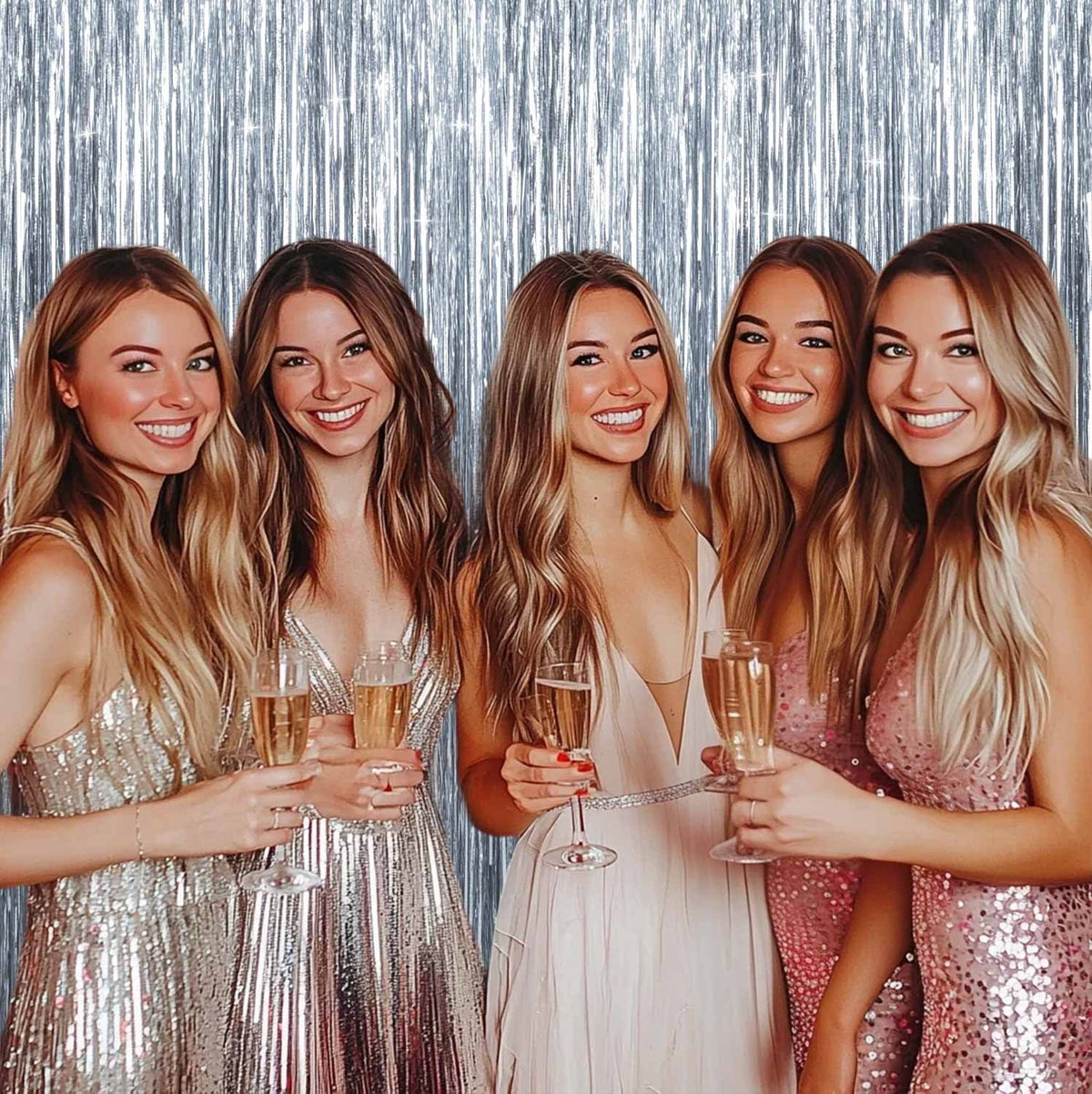 Sm:)e 2-Pack Light Bright Silver Foil Fringe Curtains for Events - Birthday, Wedding, Graduation, Christmas, Baby Shower