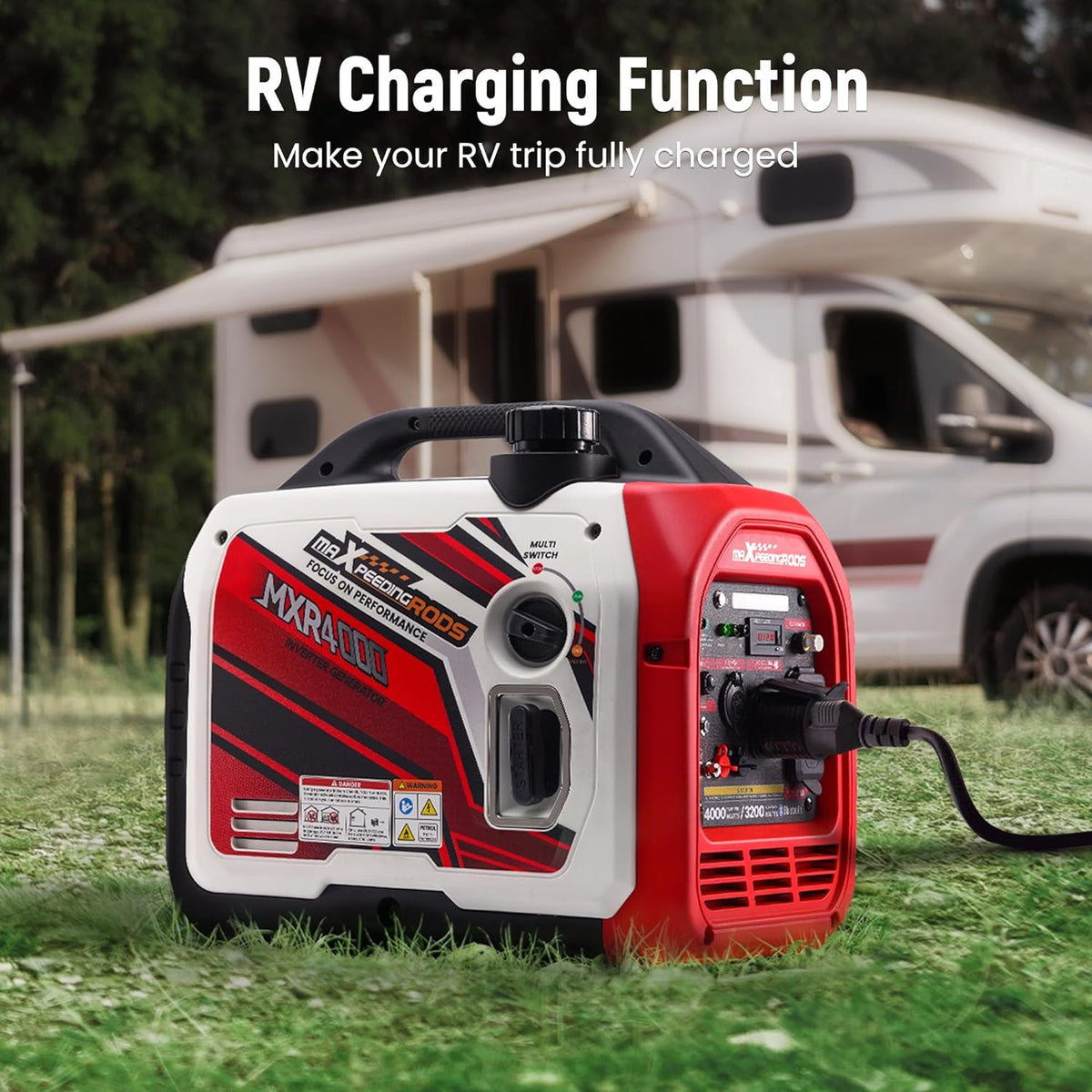 maXpeedingrods 4000 Peak Watt 3200 Running Watt Portable Gas Inverter Generator With Bluetooth App, RV Ready, CO Alarm -