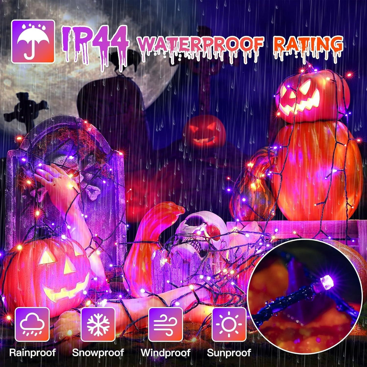 66FT 200 LED Halloween Lights, Halloween Lights Outdoor with 8 Lighting Modes, Waterproof Halloween String Lights for Ch