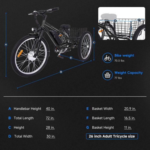 26 Inch Adult 3 Wheel Electric Tricycle With Basket, Fat Tires, 7 Speeds, 350W Motor, 36V 10Ah Battery - 0KT_3xfGu2r4etl