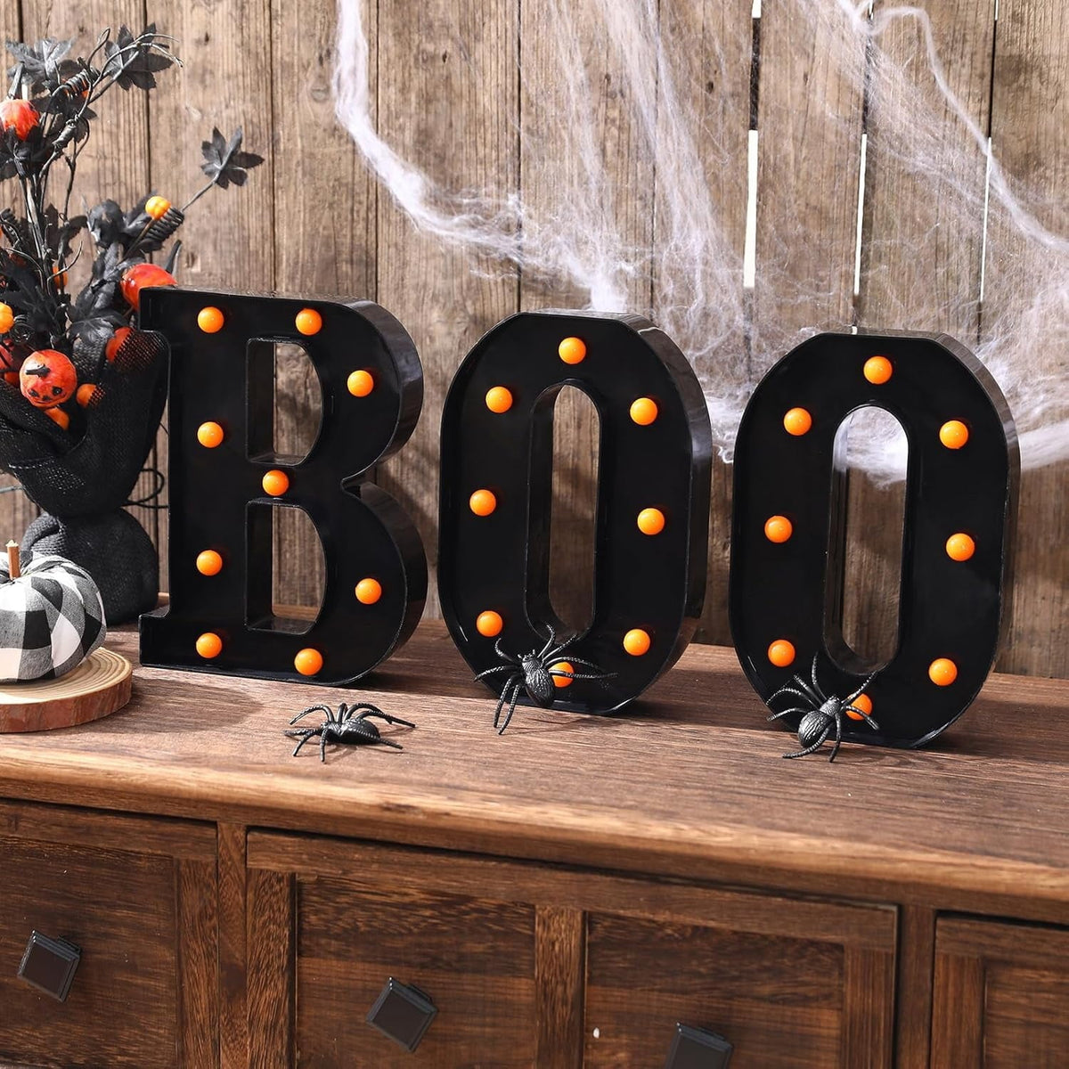 TETOU Halloween Decorations Indoor,"BOO" Sign 3 LED Light up Letters for Home Fireplace Room Desk Mantel Table Vintage G