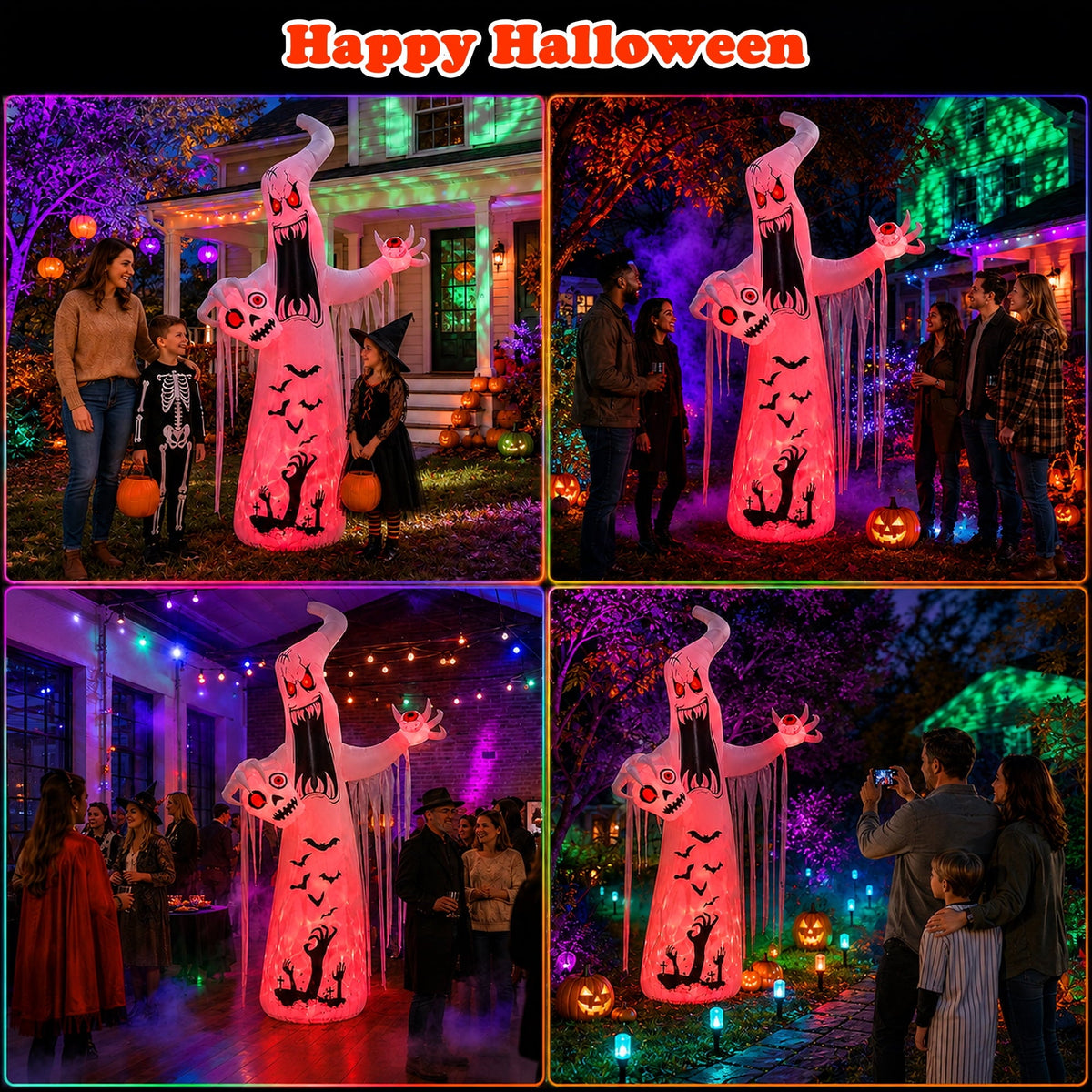 Faburo 12 ft Halloween Inflatable Ghost with Skull and Bleeding Eyeball, Outdoor Blow Up Yard Decoration for Party and G