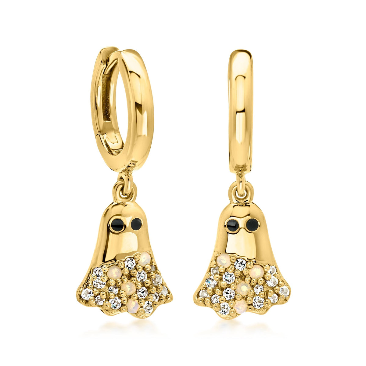 Ross-Simons Opal and .20 ct. t.w. White Topaz Ghost Drop Earrings With Black Enamel in 18kt Gold Over Sterling, Women's,