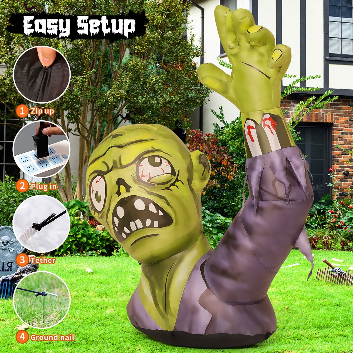 GOOSH Halloween Inflatable 5 FT Zombie Inflatable Shaking Hands, Zombie Inflatable Halloween Decorations Scary Halloween