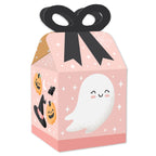 Big Dot of Happiness Pastel Halloween - Square Favor Gift Boxes - Pink Pumpkin Party Bow Boxes - Set of 12