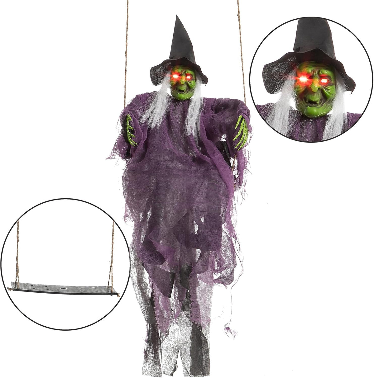 Joyfy 2 Packs Halloween Decorations Outdoor Hanging Ghosts, Light Up 3.9ft Witch and 3ft Pumpkin Face Creepy Decorations