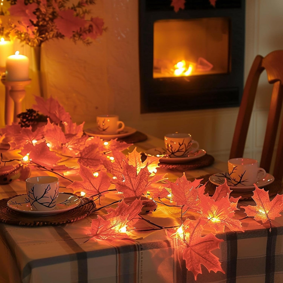 AGCAN 3 Pack Maple Leaf String Light, Total 60 LED 30Ft Artificial Fall Decor Leaf Light USB Operated Centerpiece Table