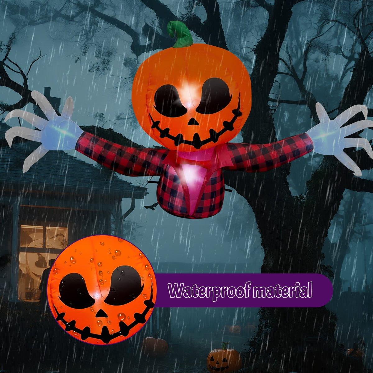 BeePrincess 5 FT Halloween Inflatable Pumpkin Ghost – Outdoor LED Blow-Up Decoration with Giant Arms, Light-Up Eyes, Wat