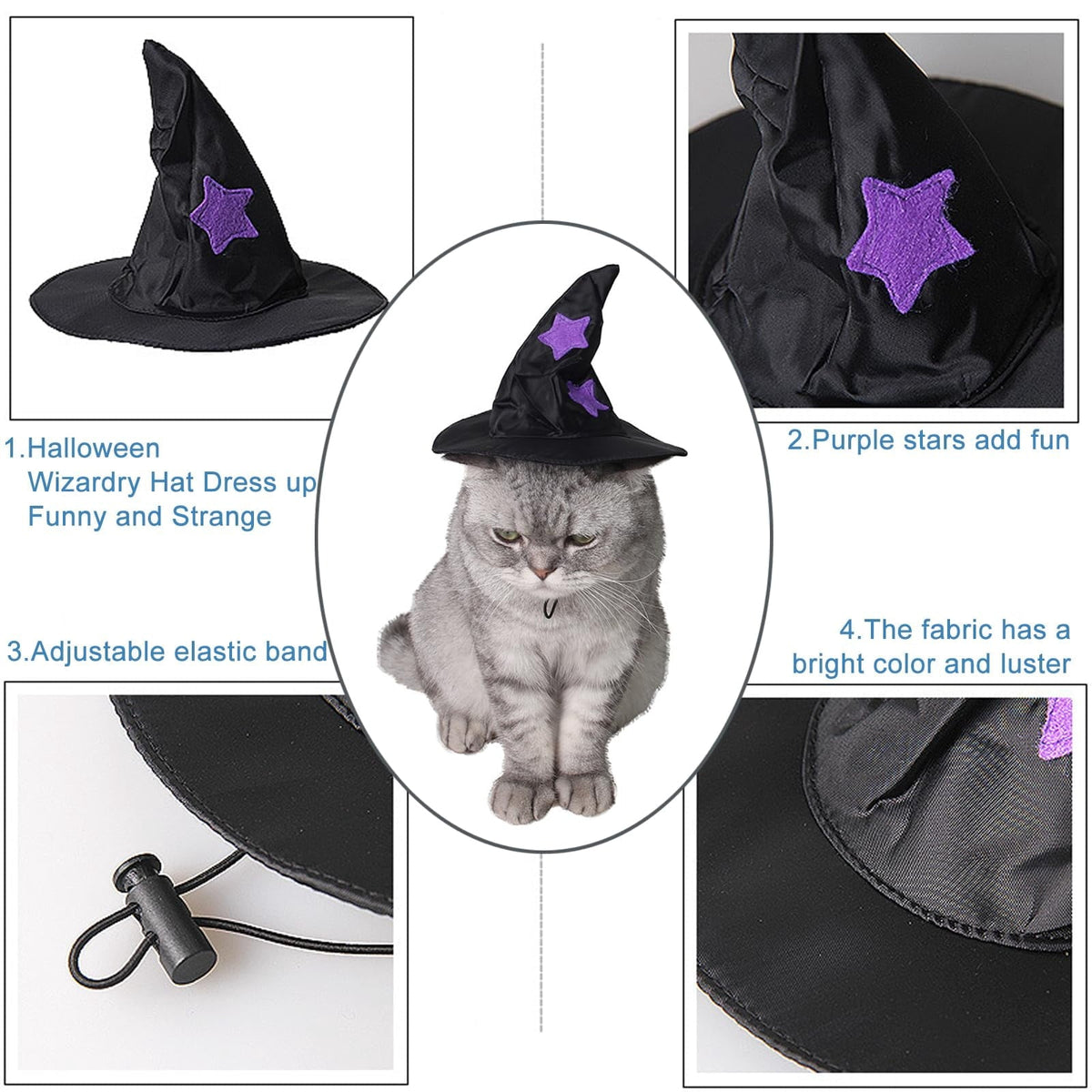 WILLED Halloween Pet Costumes, Cat Wizard Costume, Dog Witch Cloak & Hat, Purple Witch Cloak for Cats, Dogs, Kittens, Pu