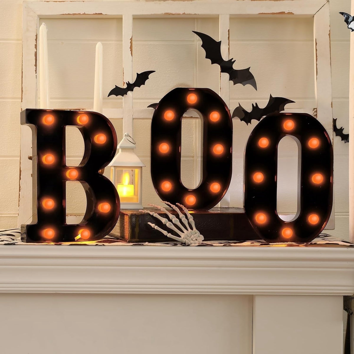 TETOU Halloween Decorations Indoor,"BOO" Sign 3 LED Light up Letters for Home Fireplace Room Desk Mantel Table Vintage G
