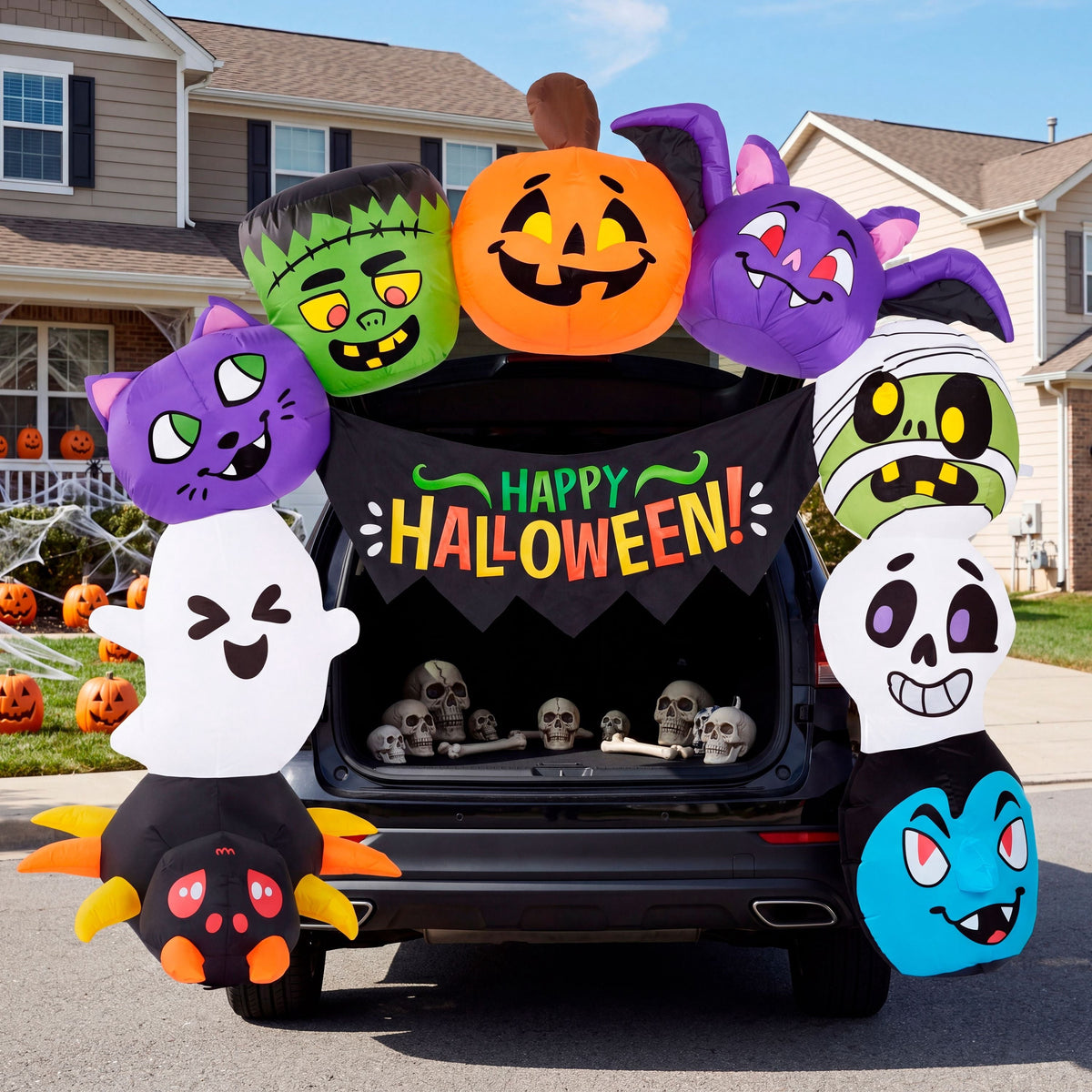 Joyfy 6 ft Halloween Inflatable Archway Decoration with Multi-Characters, Trunk or Treat Car Decorations Kit Archway wit