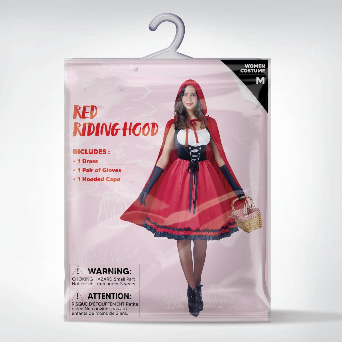 Joyfy Women Little Red Riding Hooded Costume with Dress, Cape and Gloves, Adult Women Halloween Costume for Halloween Pa