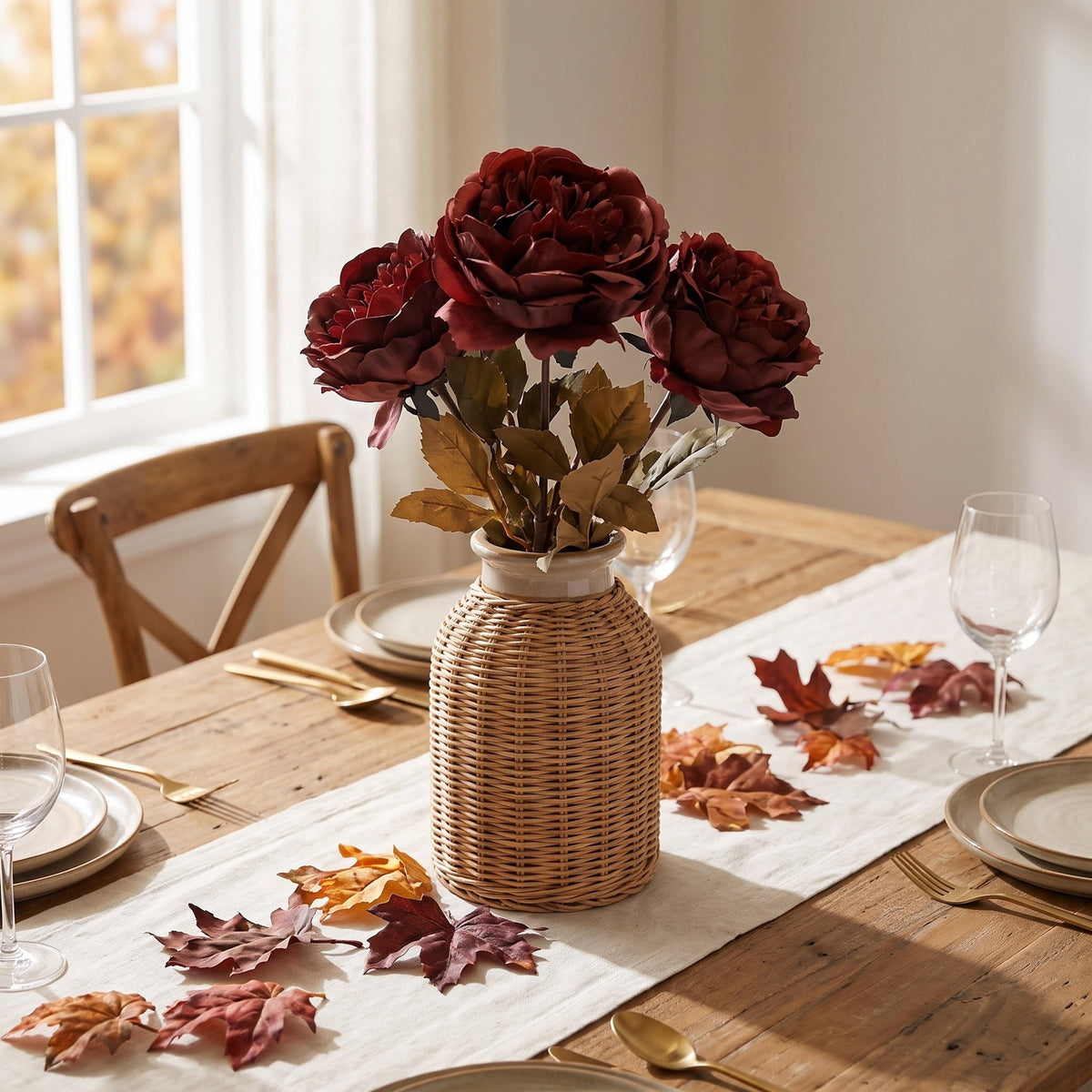 My Texas House Fall Faux Peony Bundle, Burgundy, 20"