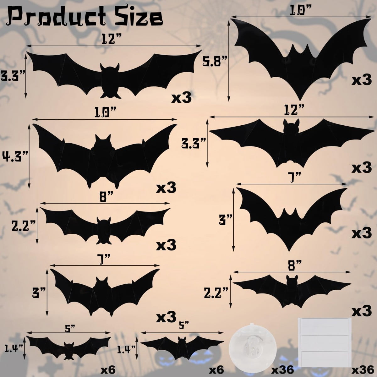 DUHKP 36 Pack Light Up Bats Halloween Decorations, Orange | 3D Stereoscopic Design, Removable Bat Wall Stickers, for Ind