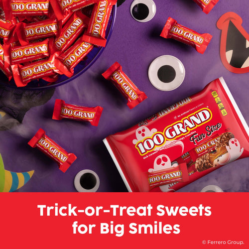 100 Grand Fun Size Halloween Chocolate Candy Bars, Halloween Candy Bulk, Crispy Crunchies and Milk Chocolate with Rich C
