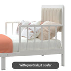 Yoneston Toddler Metal Platform Bed Frame With Guardrails And Upholstered Headboard - White