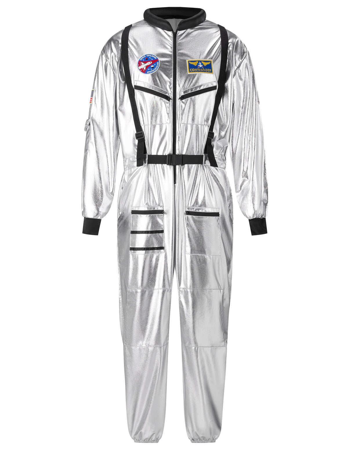 Joyfy Adult Men Astronaut Costume Halloween Spaceman Costume Silver Space Suit Spaceman Jumpsuit Pilot Outfit for Hallow