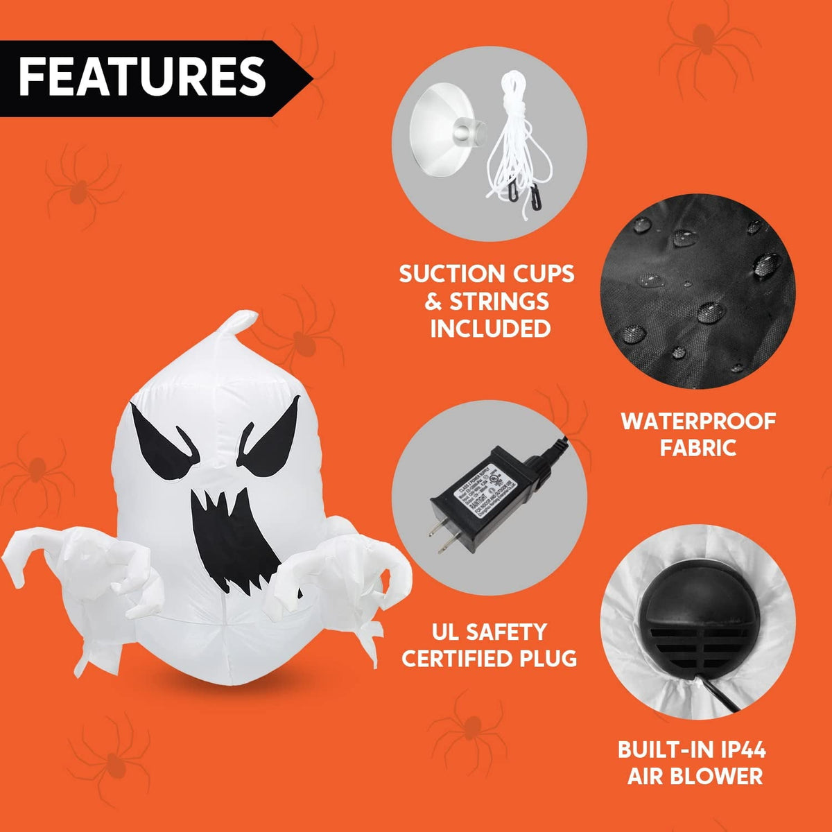 Joyfy 4.5 FT Halloween Inflatable Decorations Outdoor Scary Flying Ghost Broke Out from Window with Built-in LED Blow Up