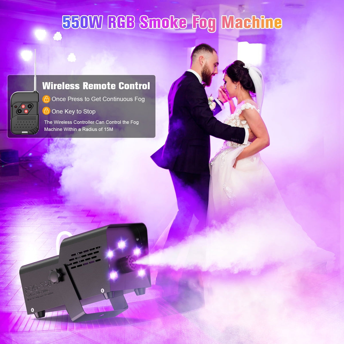 Wondnuga Halloween Fog Machine Smoke Machine 550W 3-in-one RGB Light Beads Smoke Machine Remote Control for Halloween Pa