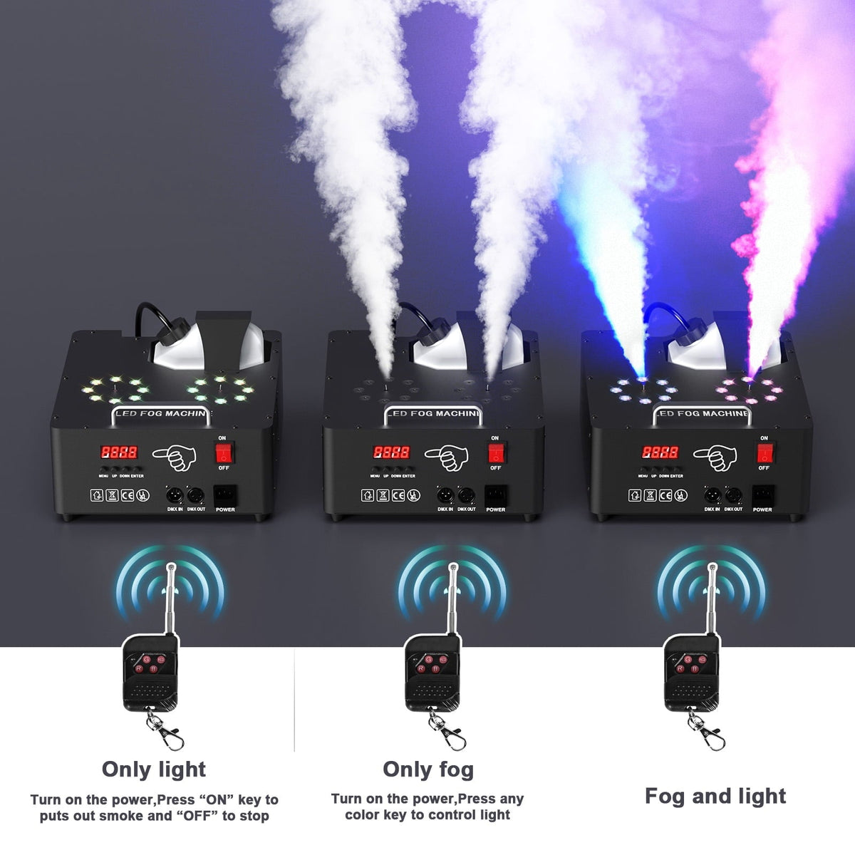 Smoke Machine Fog Machine 2000W Double-tube Adjustable DMX512 RGB 3-in-1 Led Stage Smoke Machines for Party/ Wedding/ St