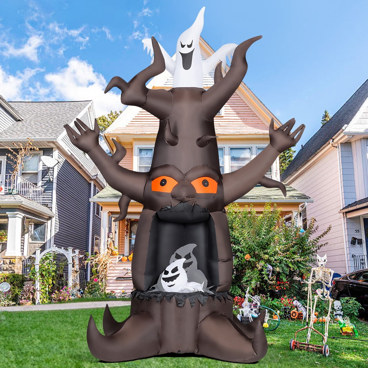 GOOSH Halloween Inflatables 9 FT Animated Halloween Tree Inflatables with Built-in LED lights, Scary Spooky Tree Inflata